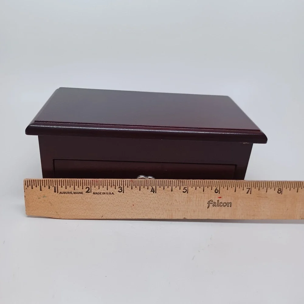 Brighton Wood Jewelry Box Cherry Finish Heart Knob Charm Quote Keepsake Drawer